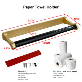 MONEER Glow Gold adhesive wall-mount kitchen towel holder installs on tile or glass.