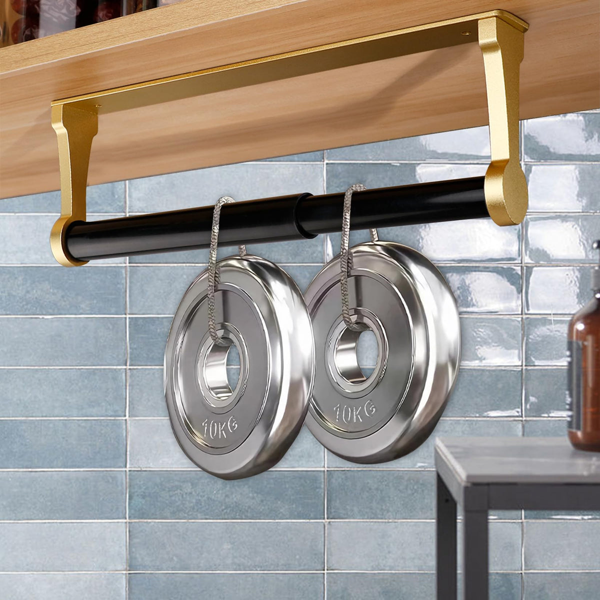 MONEER Glow Gold versatile wall or surface mount for tidy counters.
