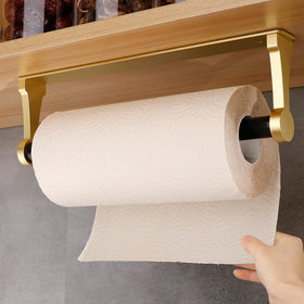 MONEER Glow Gold under-cabinet paper towel holder keeps towels within easy reach.