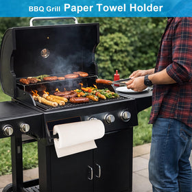 MONEER paper towel holder by kitchen sink enables one-handed tearing.