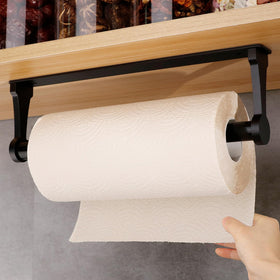MONEER under-cabinet paper towel holder in black with adhesive install for easy reach.
