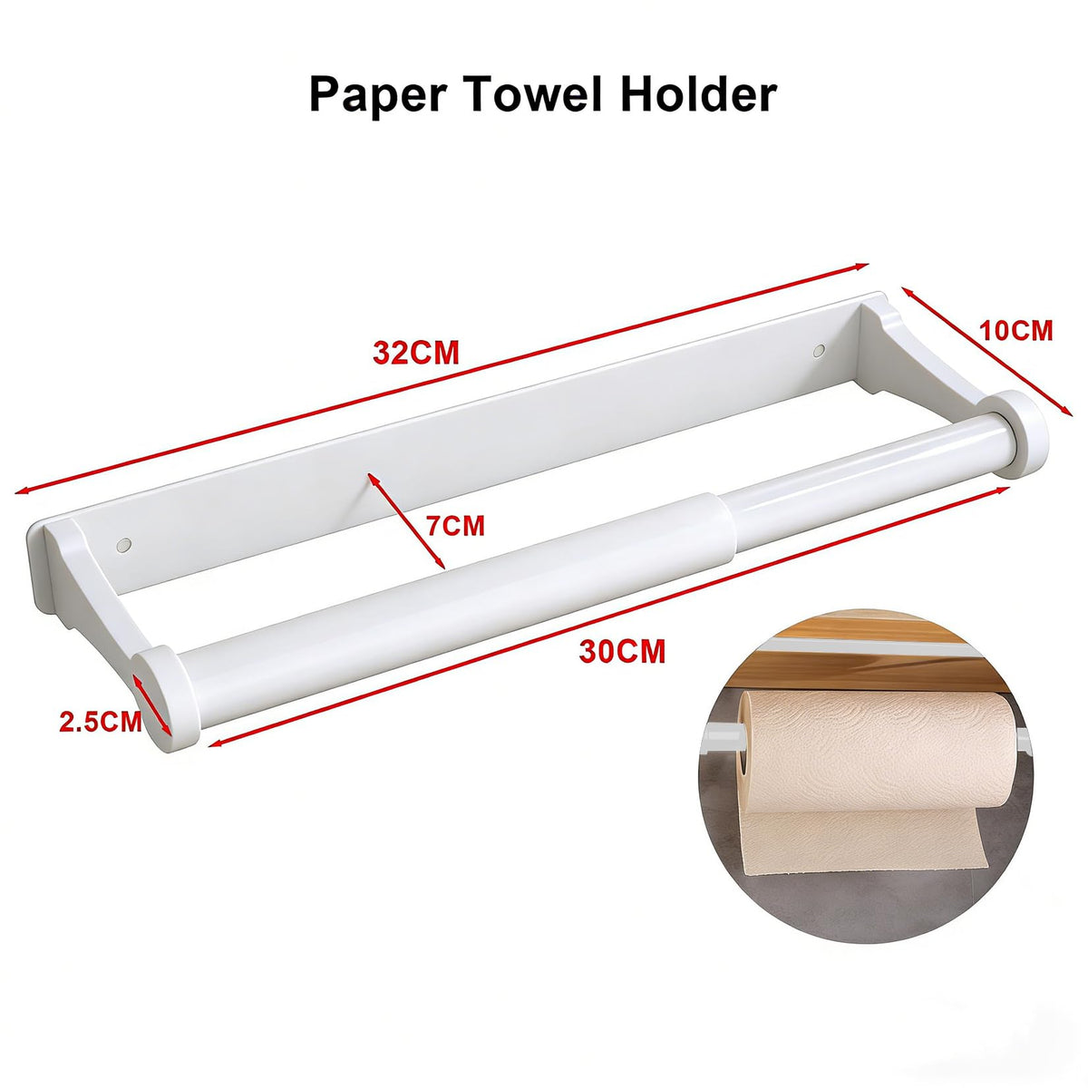 MONEER self-adhesive paper towel holder on tile provides secure mounting.