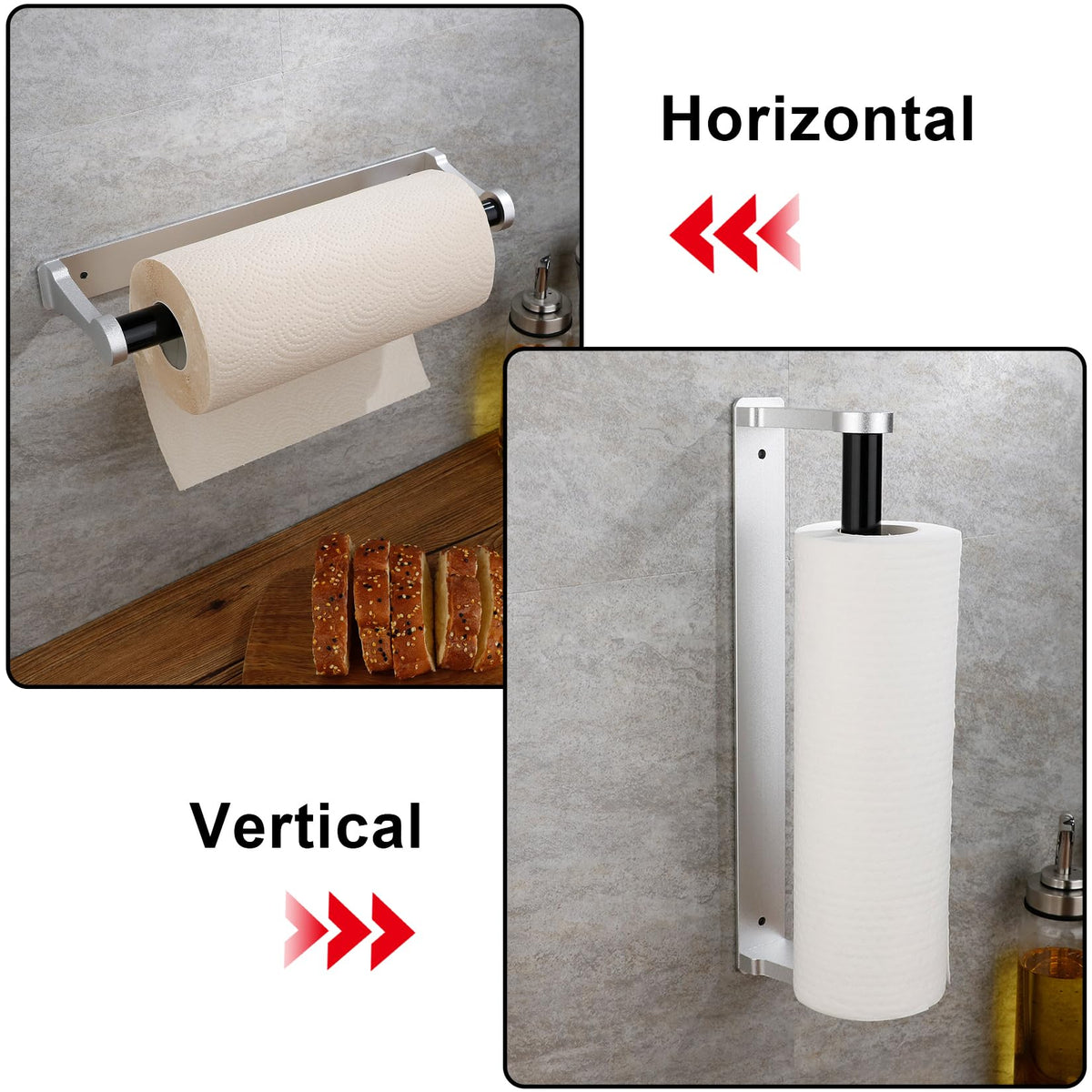 MONEER universal roll holder supports kitchen rolls, toilet paper, or cloth towels