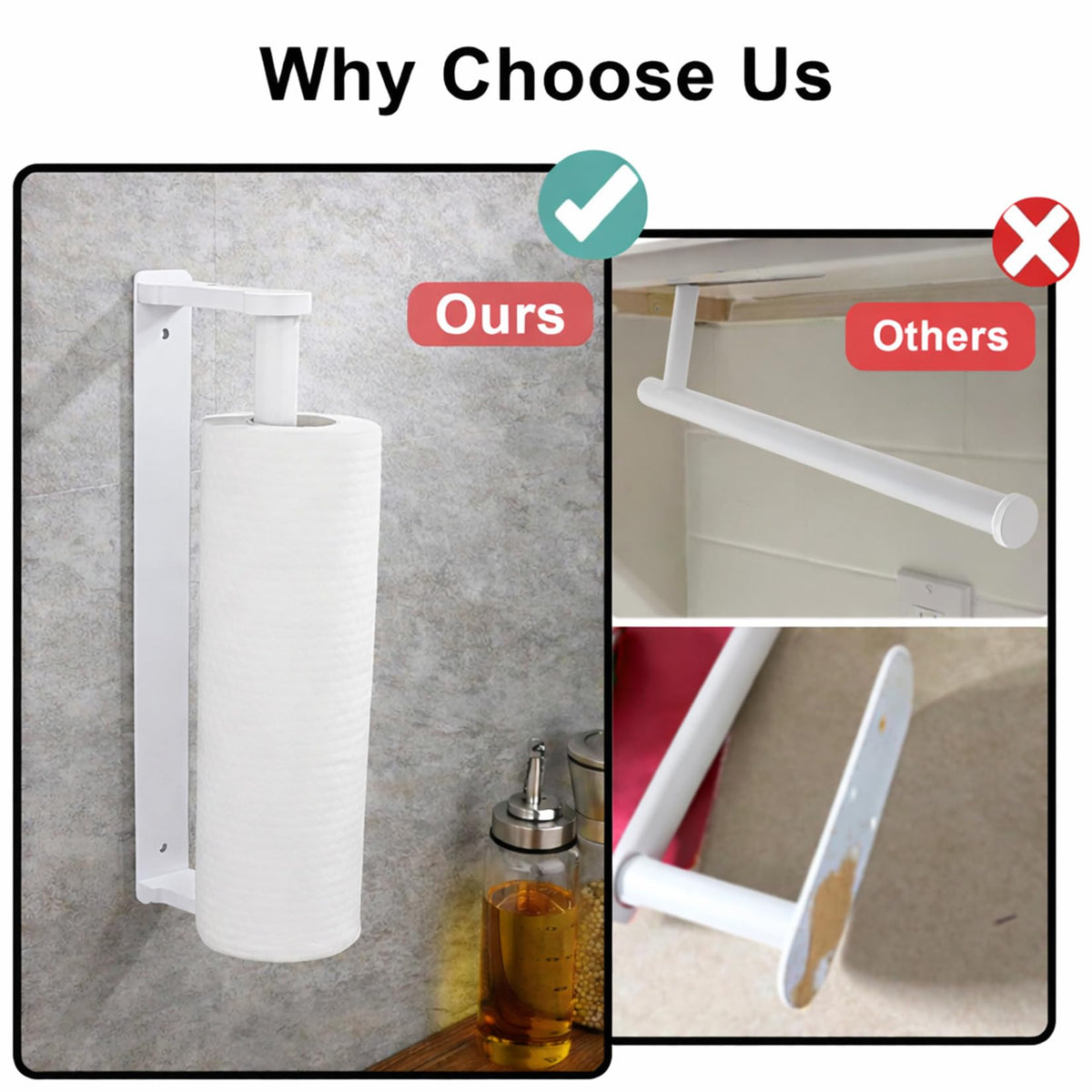 MONEER white finish towel holder suits kitchens, bathrooms, and living spaces.