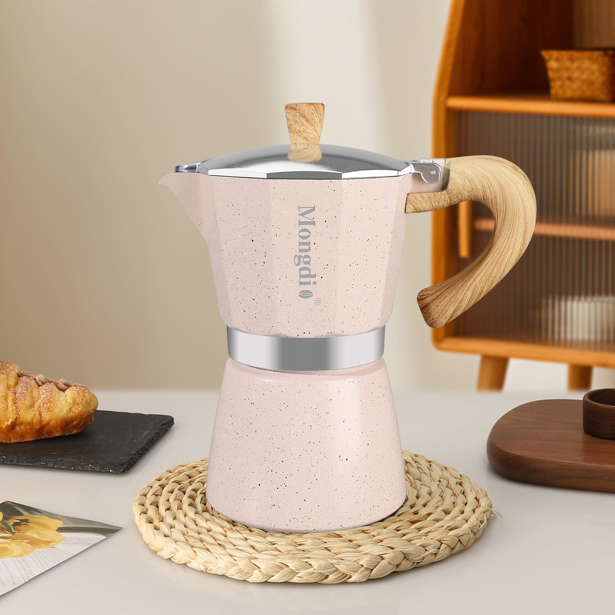 Mongdio easy-clean moka pot pink for quick maintenance.