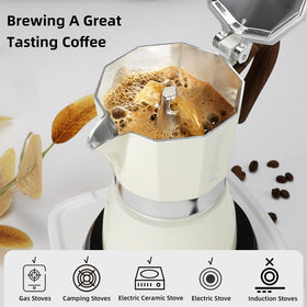Mongdio espresso pot with durable aluminum body on display