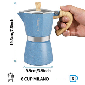 Mongdio espresso pot with heat-resistant handle for safe pouring.