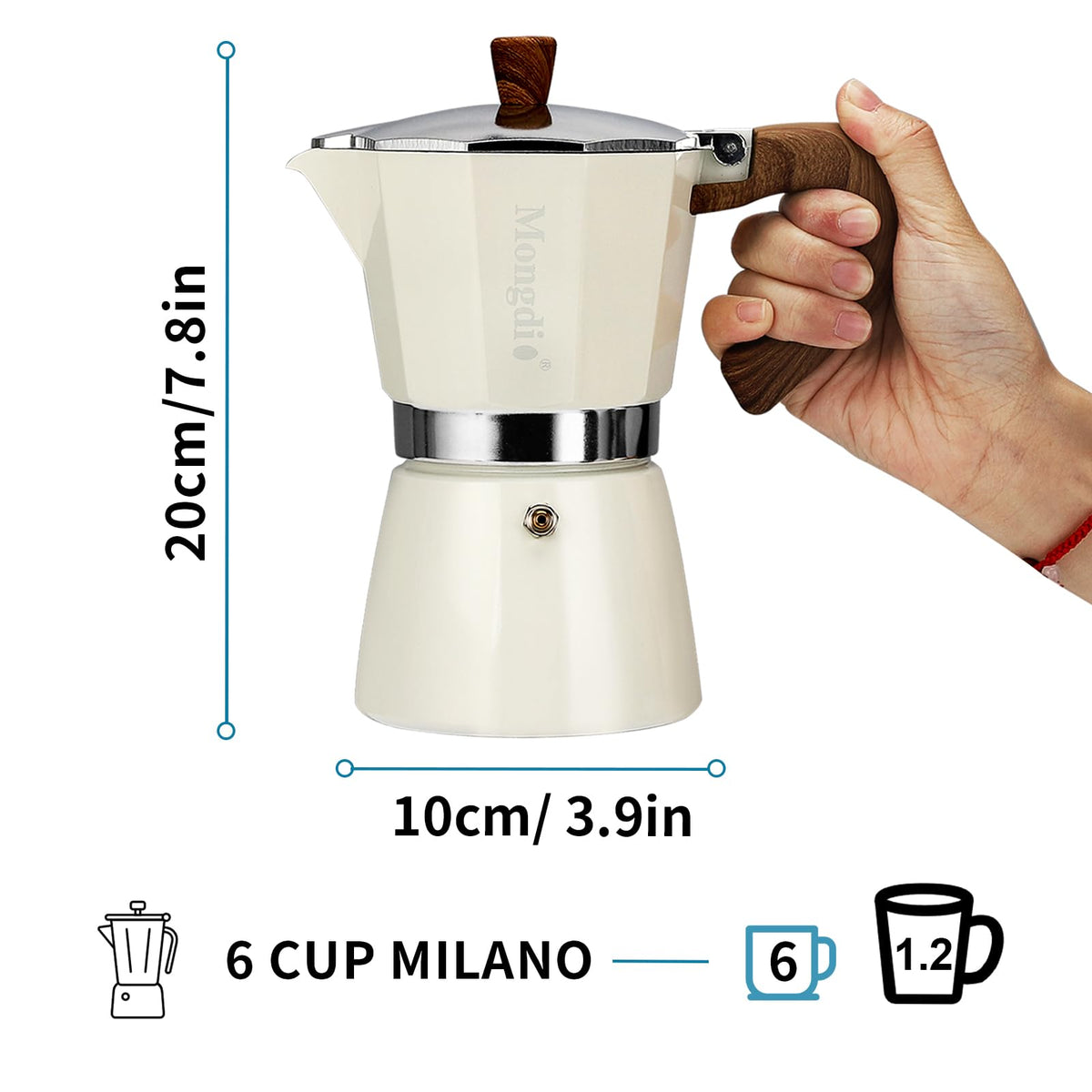 Mongdio espresso pour spout guiding rich coffee into your cup.