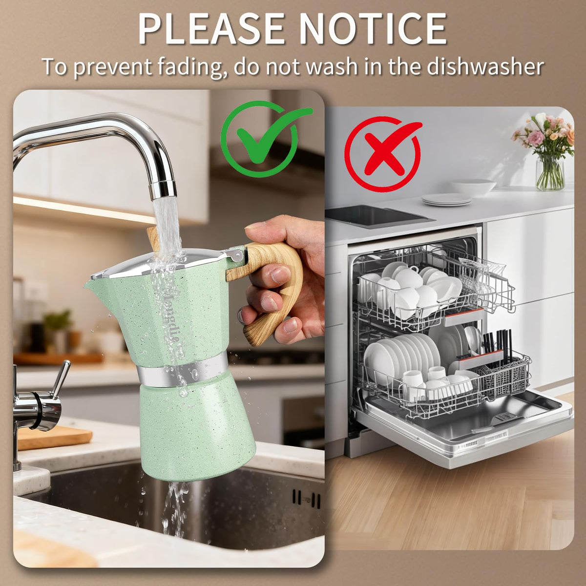 Sleek green finish of Mongdio moka pot fits modern kitchens