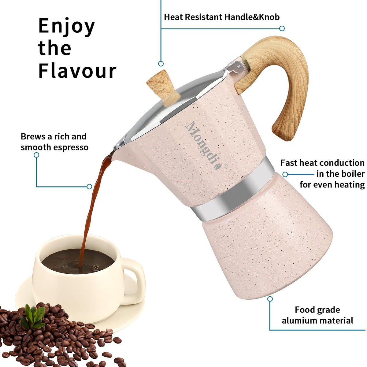 Mongdio Italian espresso greca brewer pink delivers rich flavor.