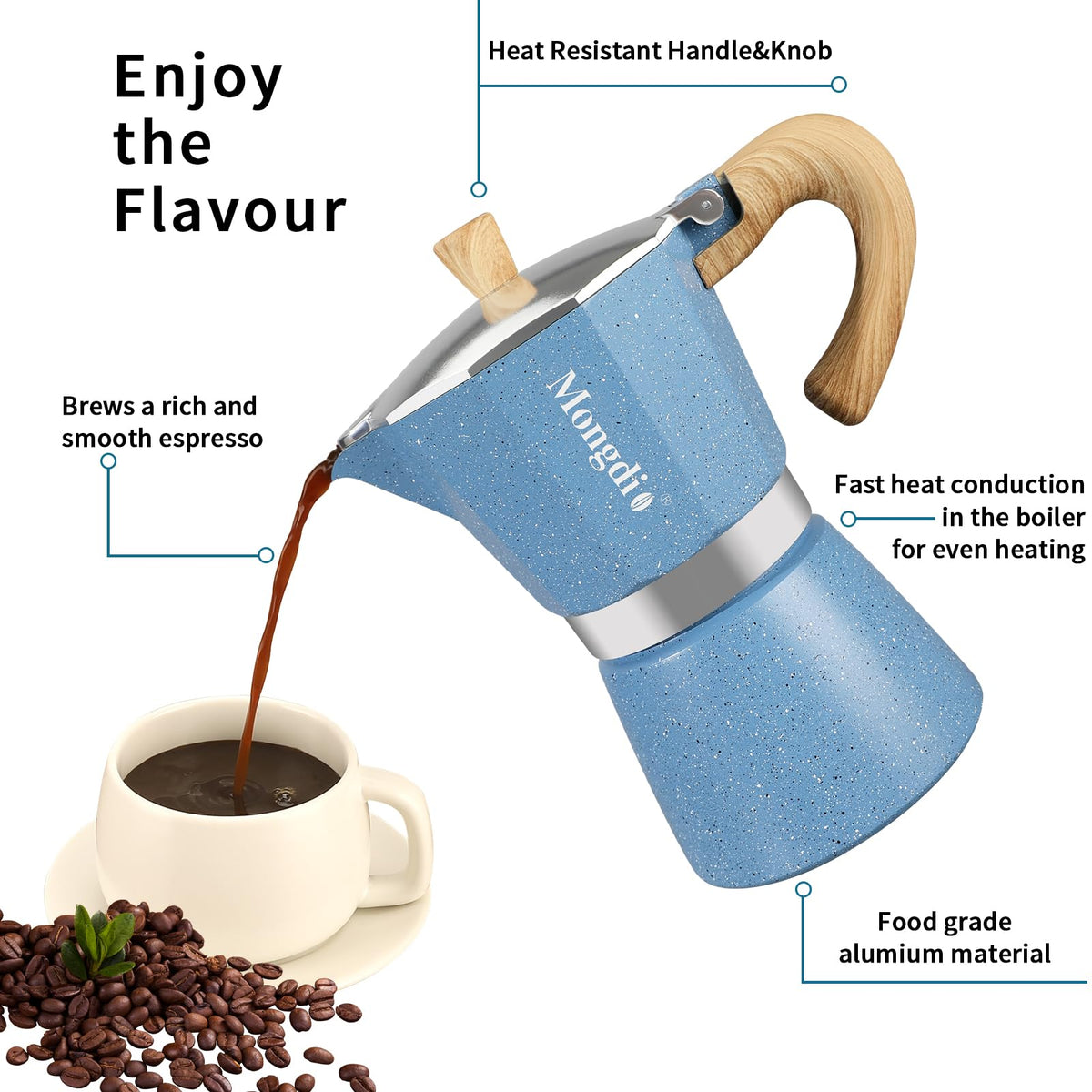 Mongdio moka pot safety valve detail for controlled extraction.