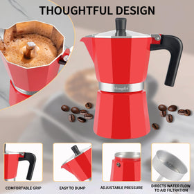 Mongdio moka pot with built-in safety valve for controlled extraction.