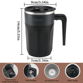 Mongdio self stirring mug ergonomic handle provides comfortable grip during use.