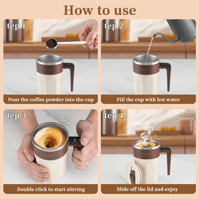 Mongdio self-stirring mug with lid prevents spills during mixing