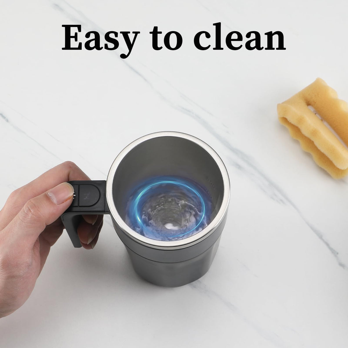 Mongdio self stirring mug powder stir compatibility for coffee or protein shakes.