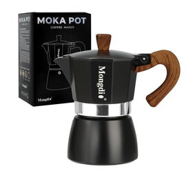 Mongdio stovetop espresso maker base ensures even heat for rich extraction.