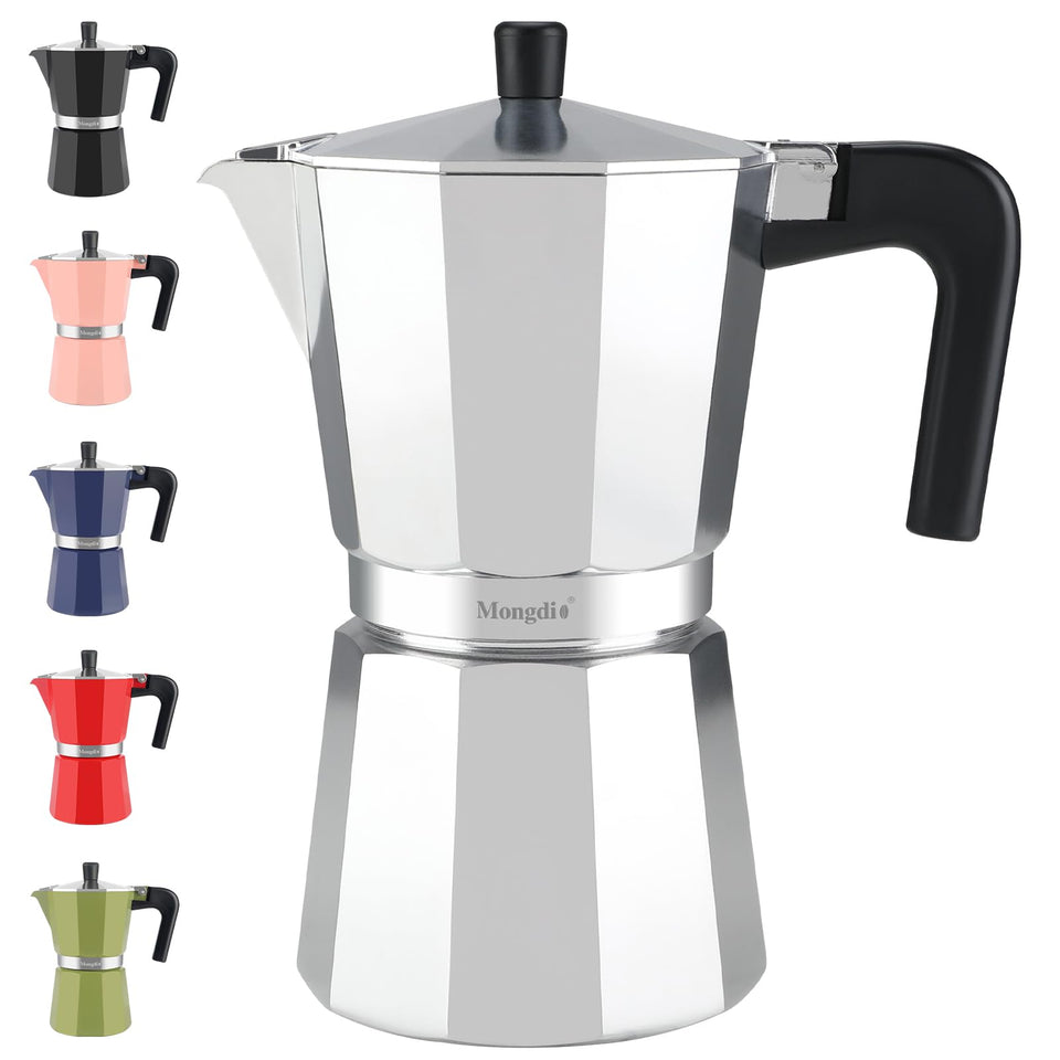 Mongdio stovetop espresso pot 12-cup capacity for cafe-style coffee at home