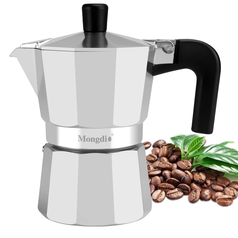Mongdio stovetop espresso pot assembly for even heat and rich flavor