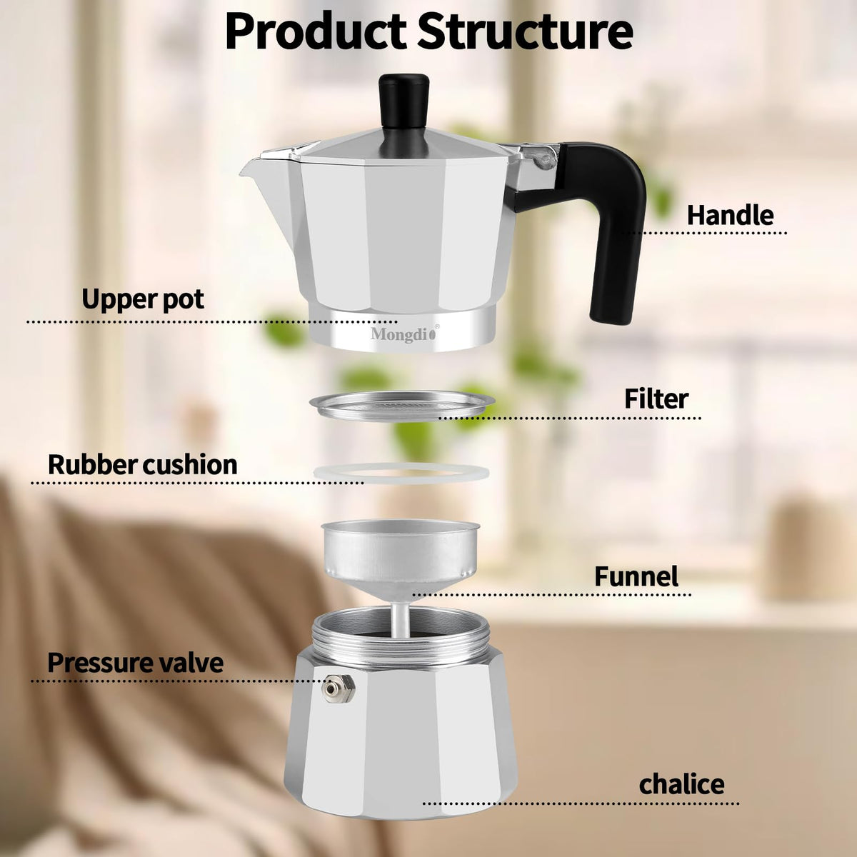 Mongdio stovetop espresso pot handle for safe, comfortable grip
