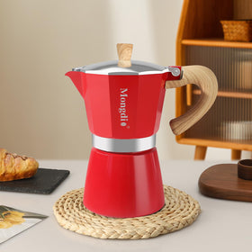 Mongdio red finish stovetop espresso pot adds vibrant kitchen style