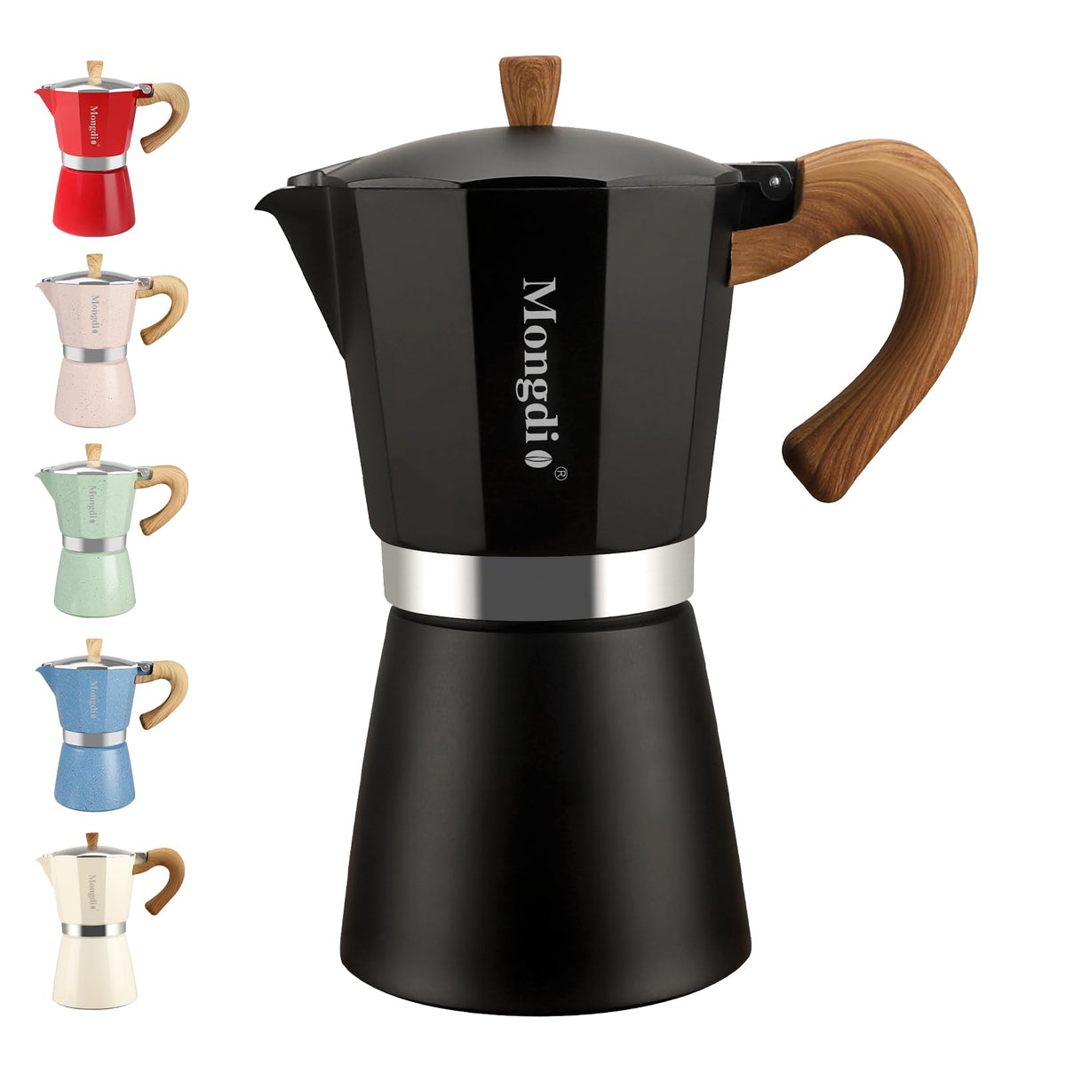 Mongdio stovetop espresso pot — quick, rich brew at home.