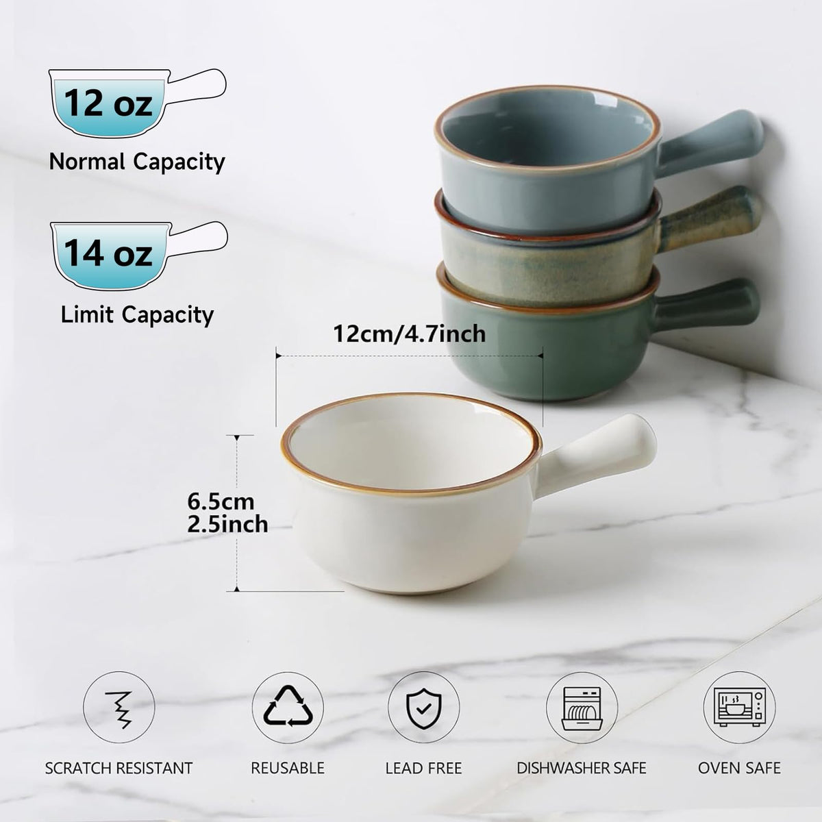 MONITO ceramic soup bowls stackable 4pc for compact storage.