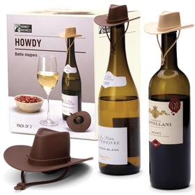 Monkey Business Howdy cowboy hat wine stopper seals unfinished wine freshness.