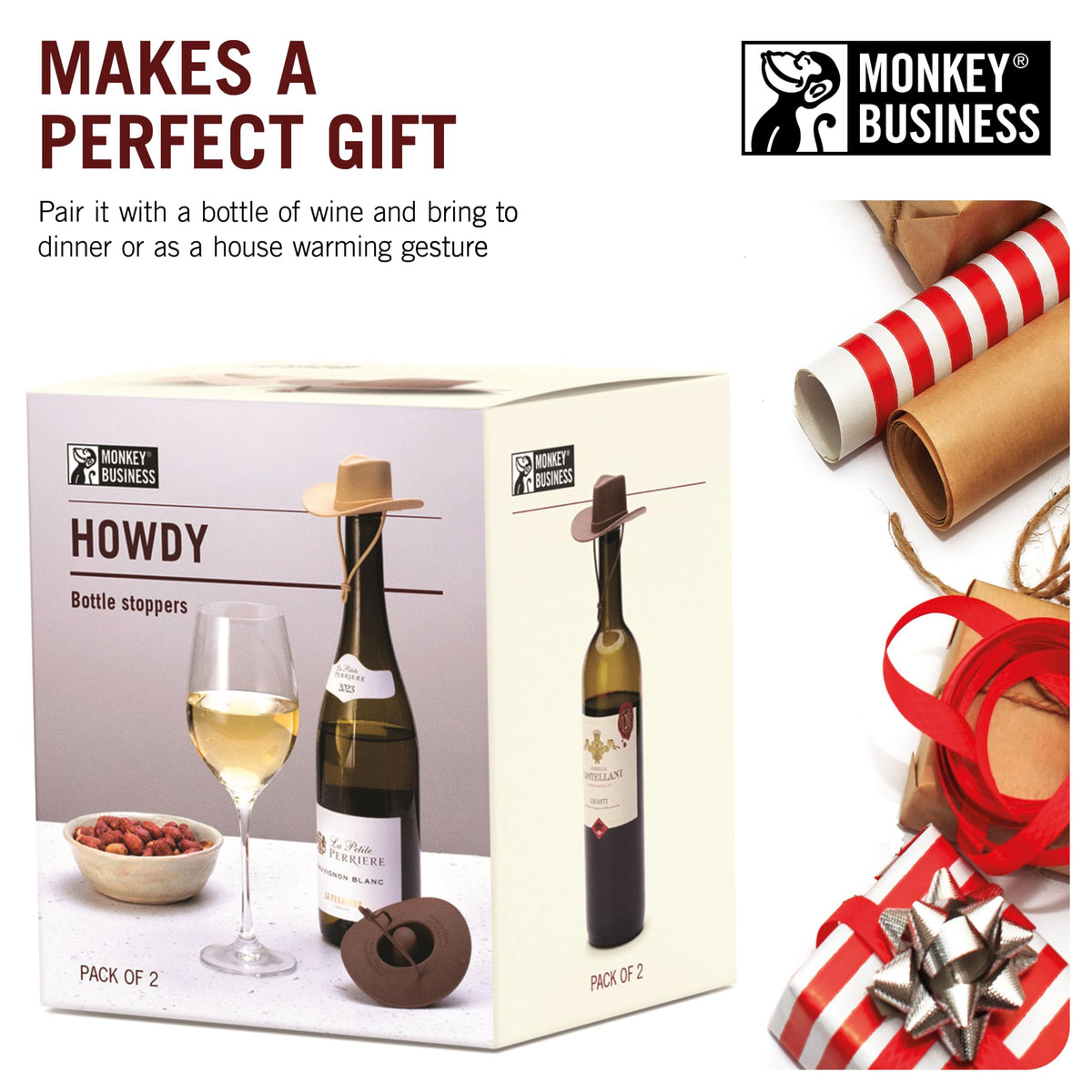 Monkey Business Howdy gift-packaging adds charm to any wine gift.