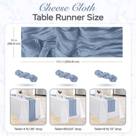 MONKRO dusty-blue gauze table runner close-up shows soft texture and boho charm.