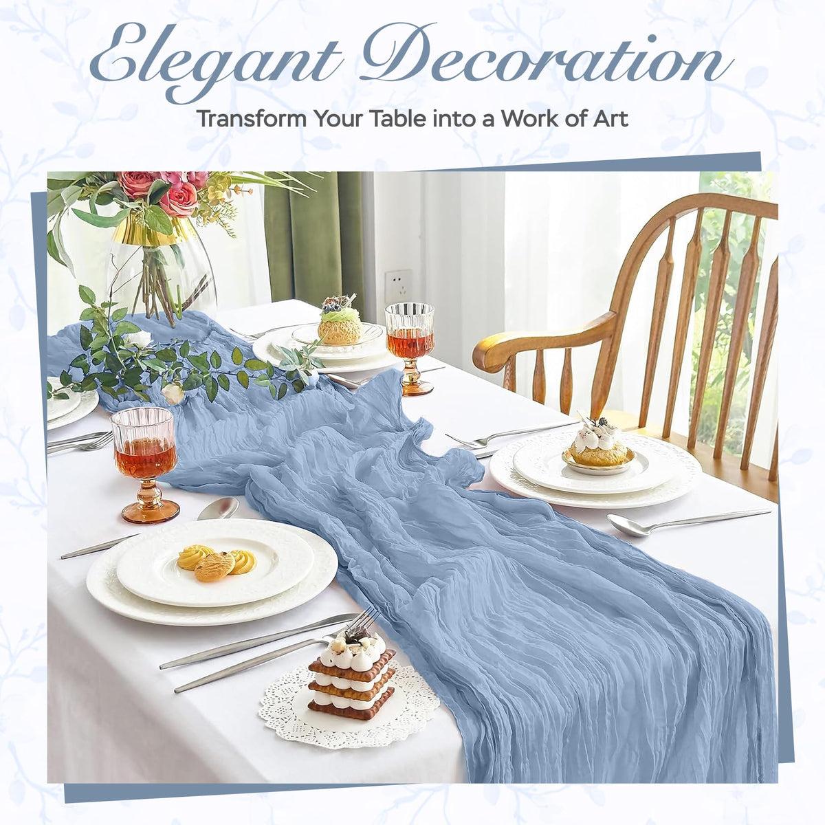 MONKRO table runner draped on a wood table creates elegant layering.