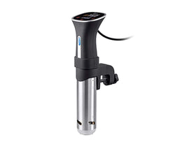 Monoprice sous vide immersion cooker with adjustable clamp securing to pots