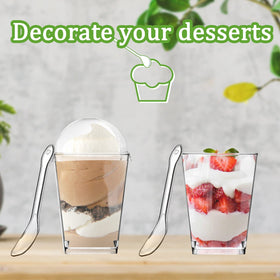 Clear Monrocco parfait cups showing layered desserts