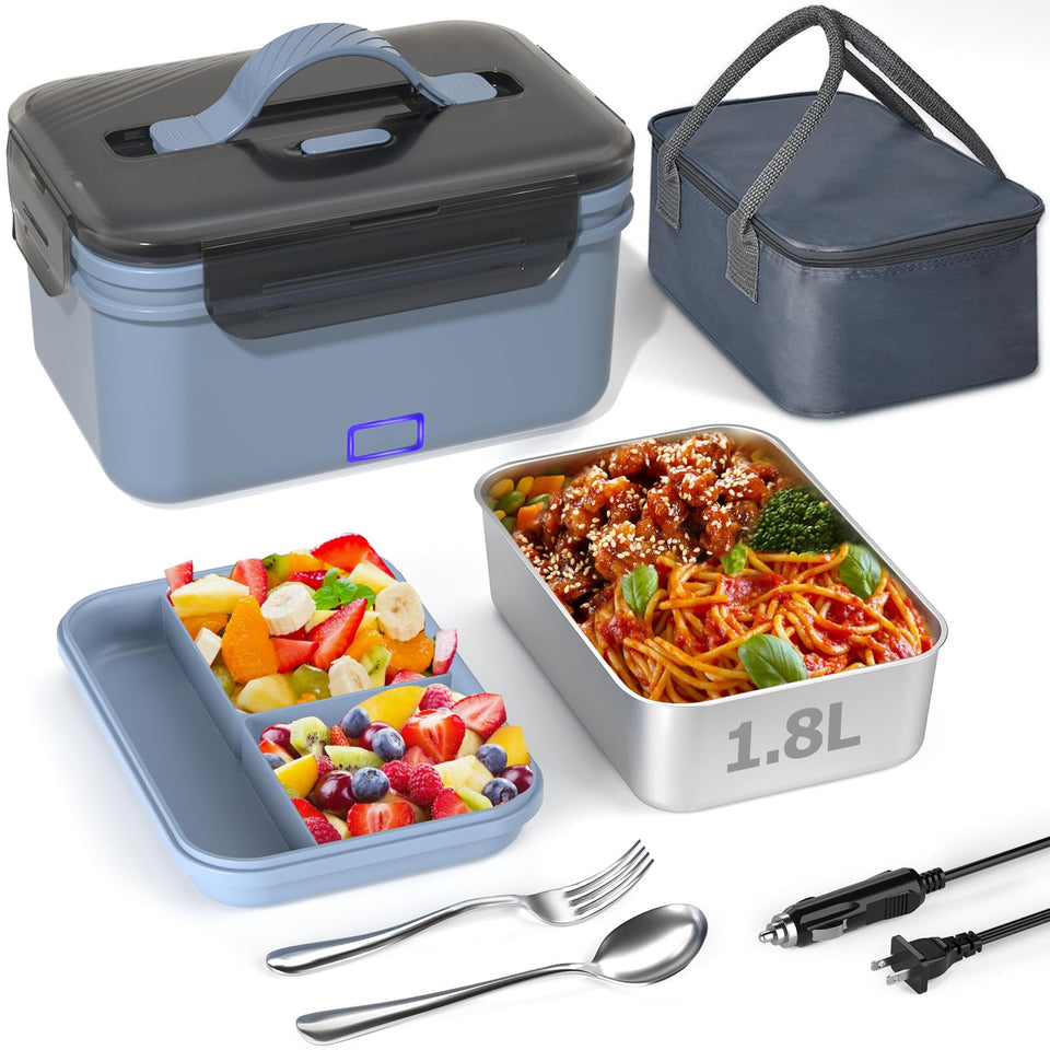 Monteka electric lunch box top compartments neatly organized for varied meals.