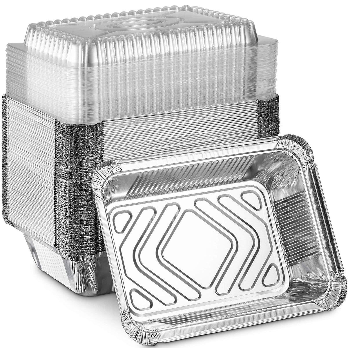 MontoPack disposable takeout pan with clear lid, 8x5.5-inch size, ideal for spill-free meals