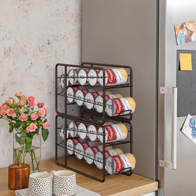MOOACE bronze metal rack supports up to ten cans per tier for easy rotation.