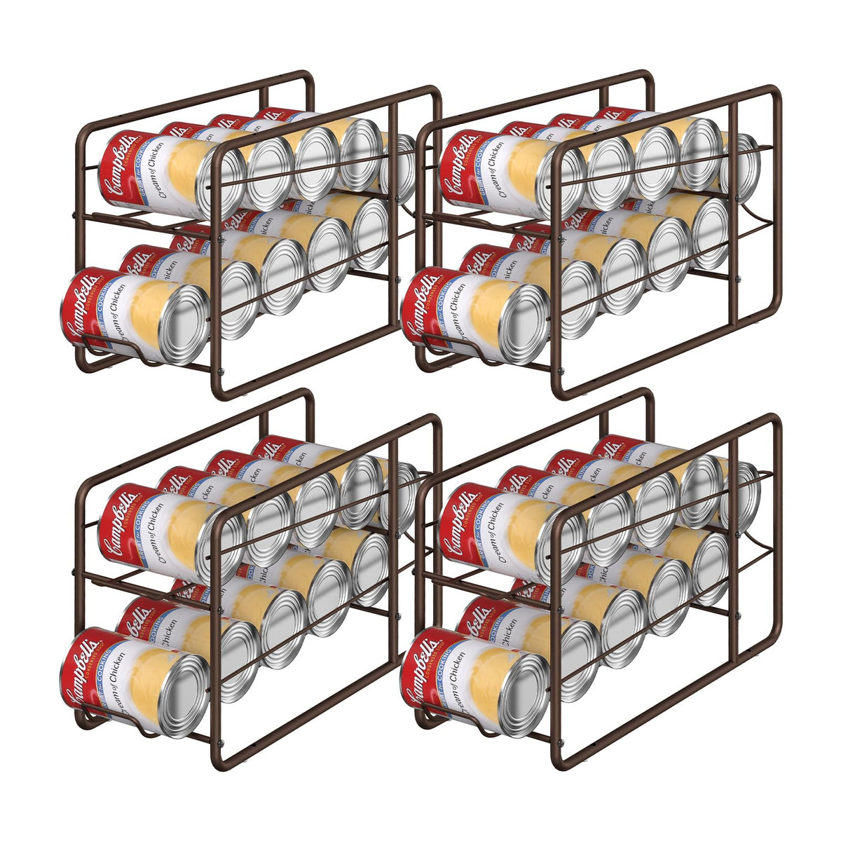 MOOACE four-pack can dispenser rack on bronze finish keeps pantry organized and accessible.