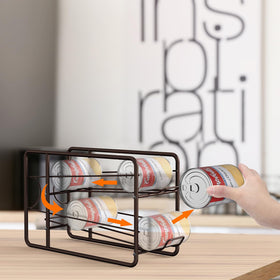 MOOACE stackable can storage saves kitchen space with four linked racks.