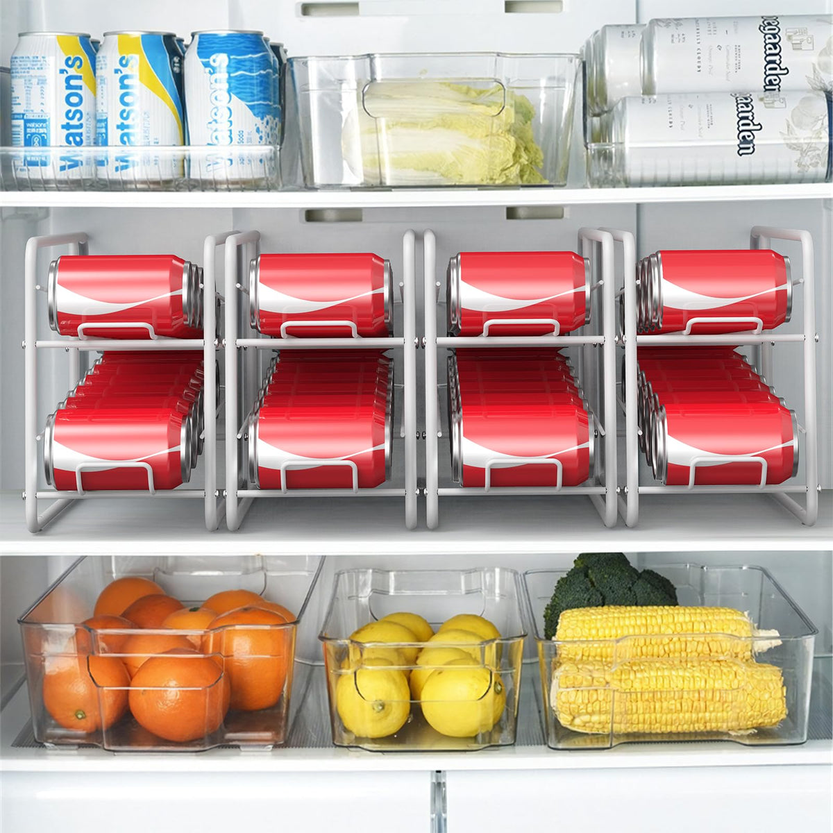 MOOACE white can dispenser rack ideal for cabinets, counters, or pantries.