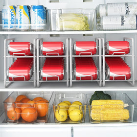 MOOACE white can dispenser rack ideal for cabinets, counters, or pantries.
