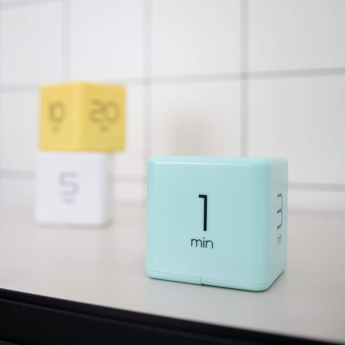 mooas Cube Timer Mint top view with color-coded presets