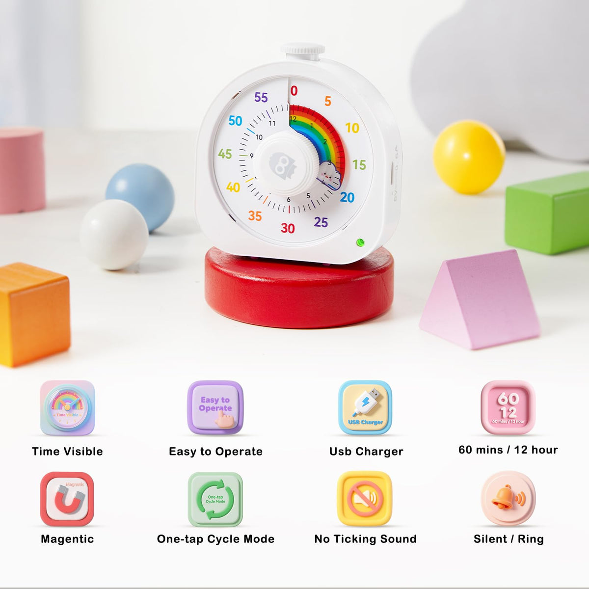 Mooking Visual Timer tabletop stand enables flexible placement.