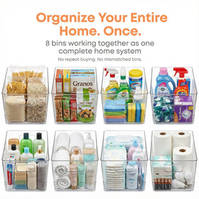 Moonedge bathroom storage bins keeping toiletries neatly visible and reachable.