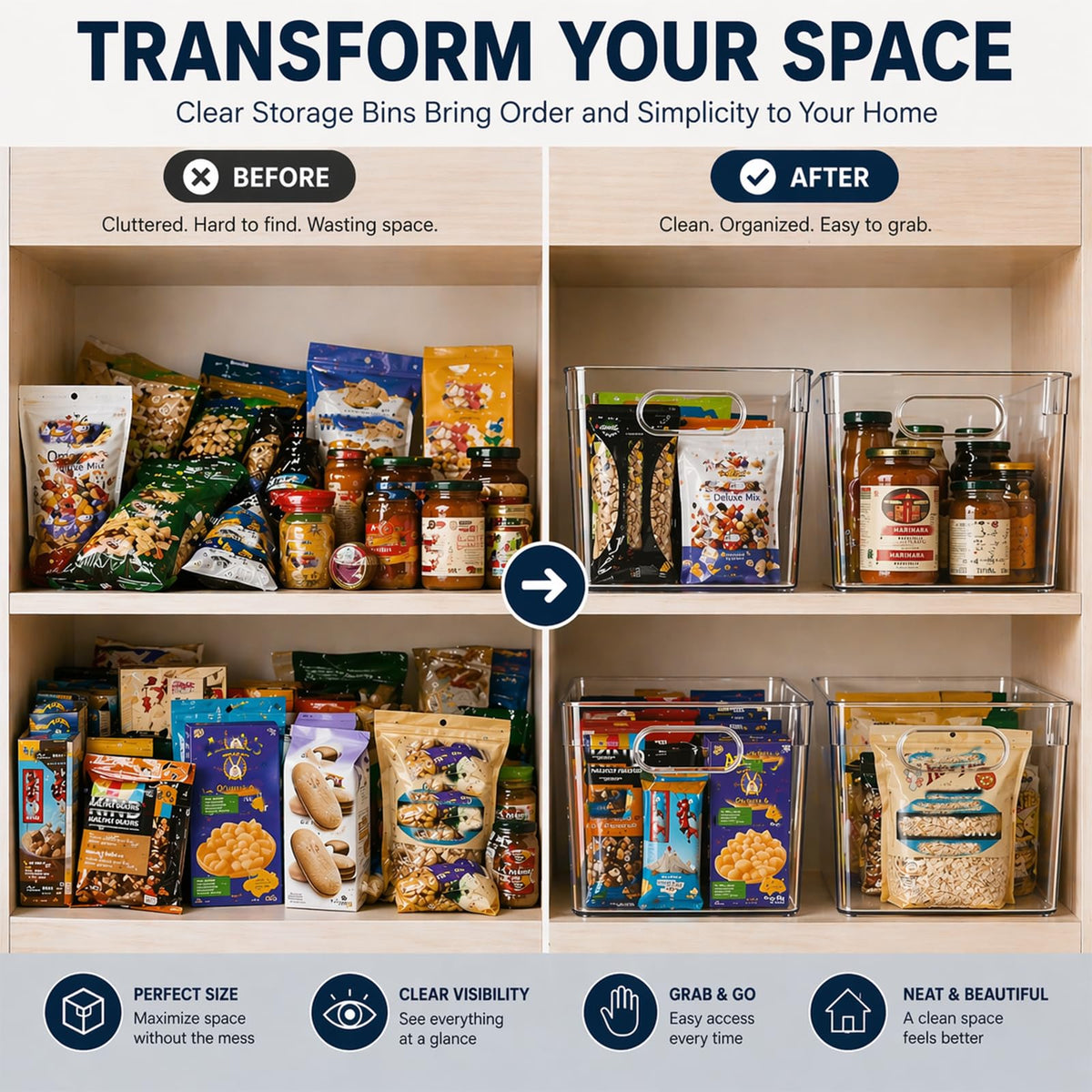MOONEDGE fridge-safe clear bin helps organize dairy and produce efficiently.
