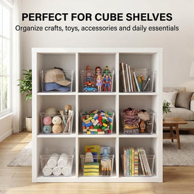 MOONEDGE 10x10 cube-bin size fits standard shelves and cube organizers.