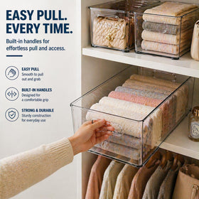 MOONEDGE easy clean clear bin for daily use with mild soap cleaning.