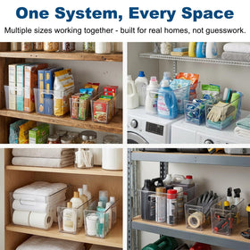 Moonedge clear bins set with narrow bin ideal for fridge and under-sink storage