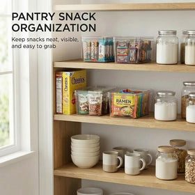 Moonedge bin with integrated side handles for effortless lifting from shelves.