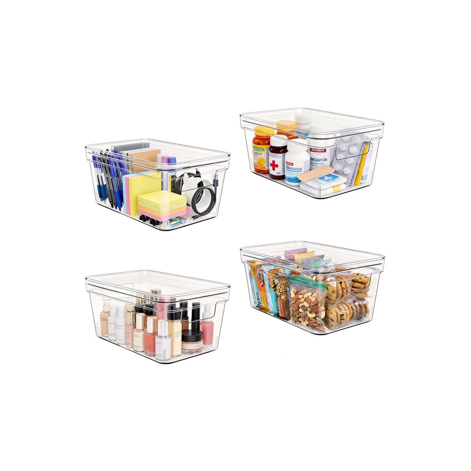 Moonedge small clear bin with lid and handles for easy access and stacking.