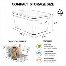 Moonedge stackable storage bin on a pantry shelf maximizing vertical space.