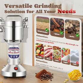 Moongiantgo grain mill grinder close-up showing safety lock for secure operation.